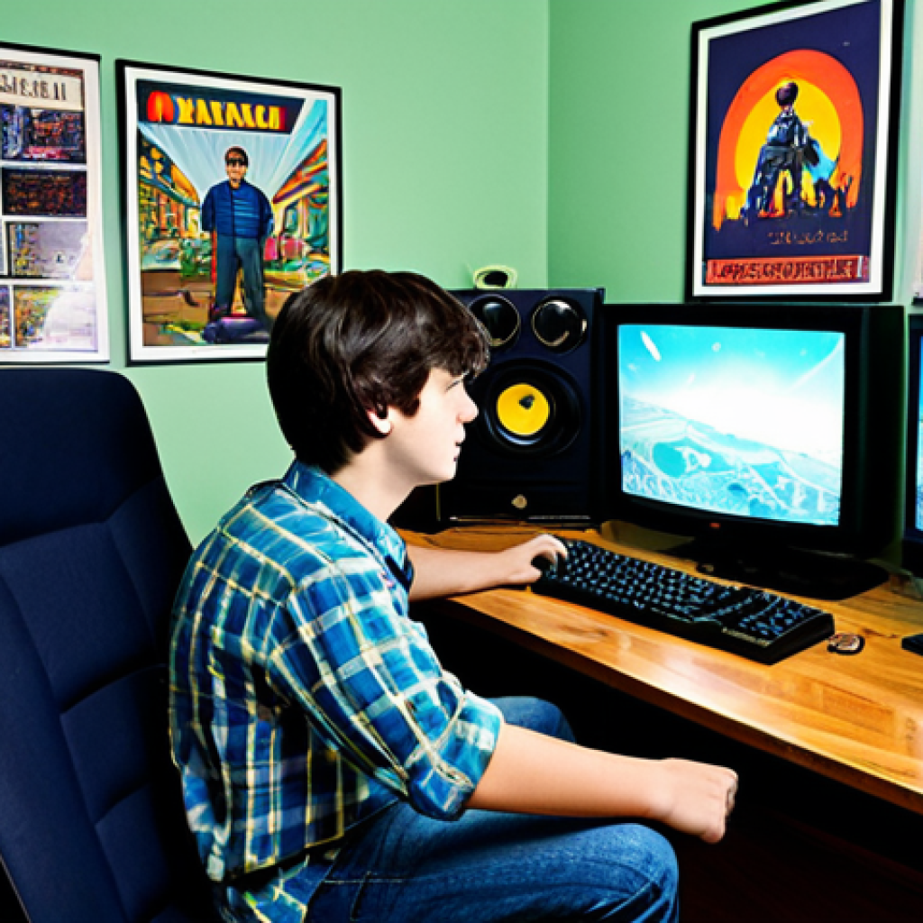 Nostalgic Gaming Setup**

"A fully clothed young man in casual clothing, sitting in front of a vintage computer setup, playing a game reminiscent of early 2000s first-person shooters, the room has posters of older games on the wall, creating a nostalgic atmosphere, appropriate attire, safe for work, perfect anatomy, correct proportions, well-formed hands, proper finger count, professional, family-friendly"

**