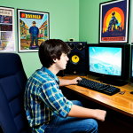 Nostalgic Gaming Setup**

"A fully clothed young man in casual clothing, sitting in front of a vintage computer setup, playing a game reminiscent of early 2000s first-person shooters, the room has posters of older games on the wall, creating a nostalgic atmosphere, appropriate attire, safe for work, perfect anatomy, correct proportions, well-formed hands, proper finger count, professional, family-friendly"

**