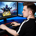 Soudan Attack Streamer**

"A professional Soudan Attack streamer, fully clothed in a gaming jersey, sitting in a gaming chair in front of a computer with multiple monitors, streaming to an online audience. Room is decorated with gaming memorabilia. Intense focus on the screen. Safe for work, appropriate content, professional, family-friendly, perfect anatomy, correct proportions, well-formed hands, proper finger count, natural body proportions."

**